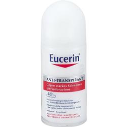 Eine Eucerin Anti-Transpirant-Roll-on-Flasche gegen starkes Schwitzen.