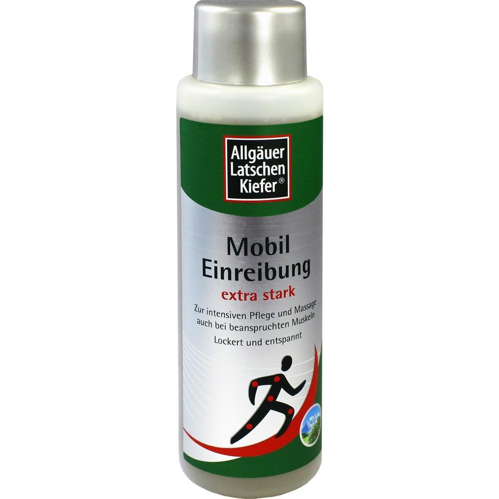 Eine Flasche mit Mobil Einreibung für Muskeln, extra stark.