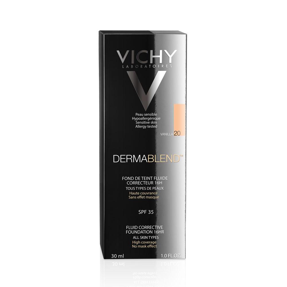 Schwarze Verpackung von Vichy Dermablend Foundation für empfindliche Haut.